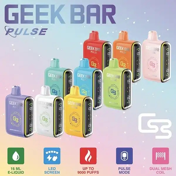 拋棄式電子煙Geek Bar Pulse 15000口 大容量 雙模式調整 智慧螢幕顯示 電子菸線上購買 新日期 10/26